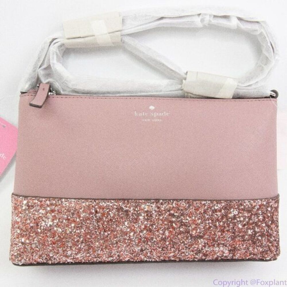 NWT kate spade  greta court glitter ramey‎ crossbody bag, Dusty Peony